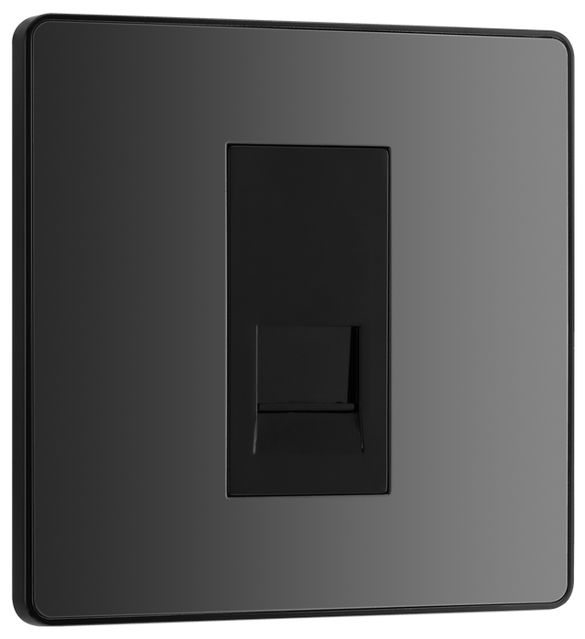 PCDBCBTS1B Front - This Evolve Black Chrome Secondary telephone socket from British General uses a screw terminal connection, and should be used for an additional telephone point which feeds from the master telephone socket.