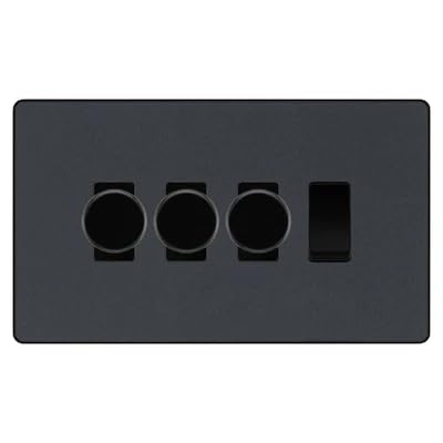 BG Evolve Matt Grey 4 Gang Switch 3x Trailing Edge LED Dimmer 1x Intermediate Custom Grid Switch by British General (BG-Evolve-MG-4G-CUSTOM-3x-Dimmer-1x-INT)