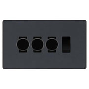 BG Evolve Matt Grey 4 Gang Switch 3x Trailing Edge LED Dimmer 1x Intermediate Custom Grid Switch by British General (BG-Evolve-MG-4G-CUSTOM-3x-Dimmer-1x-INT)