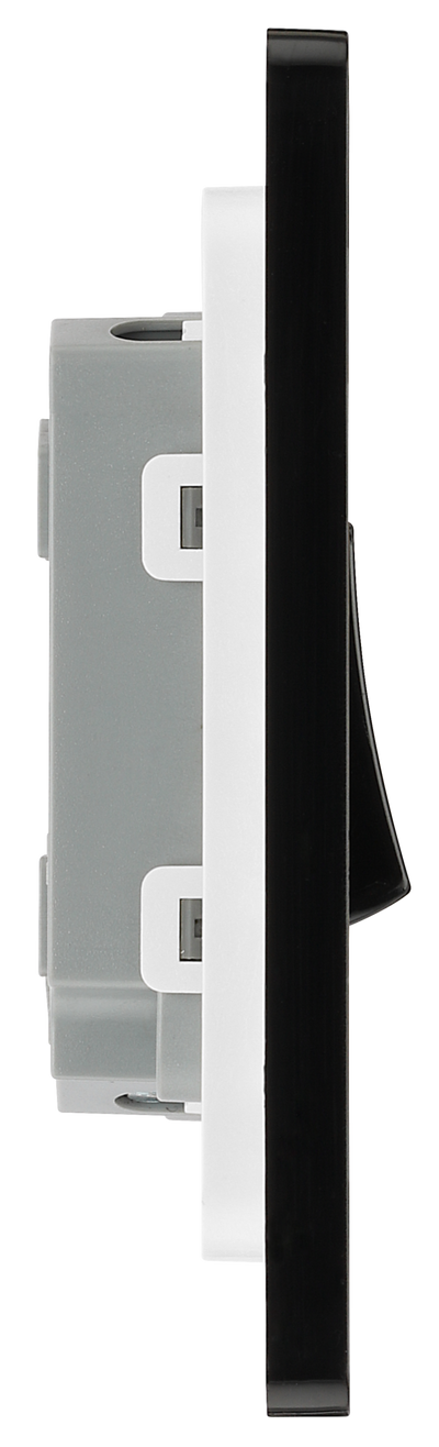 PCDMG42B Side - This Evolve Matt Grey 20A 16AX double light switch from British General can operate 2 different lights, whilst the 2 way switching allows a second switch to be added to the circuit to operate the same light from another location (e.g. at the top and bottom of the stairs).