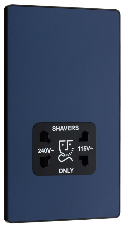 BG PCDDB20B Matt Blue Evolve 115-240V Dual Voltage Shaver Socket - Black Insert by British General (BG-PCDDB20B-Shopify-SA_1)