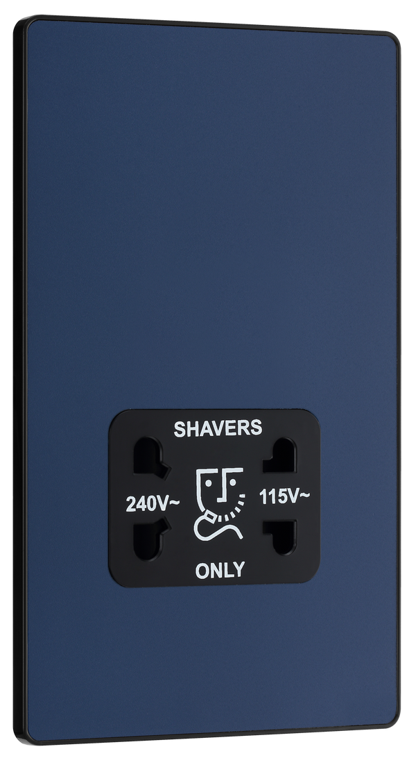 PCDDB20B Front - This Evolve Matt Blue dual voltage shaver socket from British General is suitable for use with 240V and 115V shavers and electric toothbrushes. 