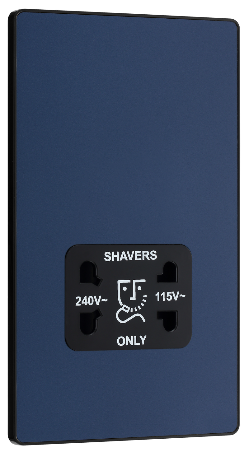 BG PCDDB20B Matt Blue Evolve 115-240V Dual Voltage Shaver Socket - Black Insert