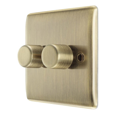 BG Nexus Antique Brass 200W 2 Way Double Trailing Edge Dimmer Switch NAB82 with 25mm Steel Back Box