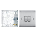 BG Nexus Brushed Steel 20A 16AX 2 Way Double Light Switch NBS42 with 25mm Steel Back Box