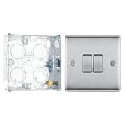 BG Nexus Brushed Steel 20A 16AX 2 Way Double Light Switch NBS42 with 25mm Steel Back Box by British General (BG-NBS42+HGS02)