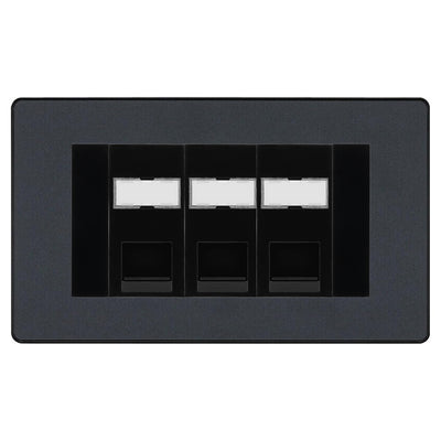 BG Evolve Matt Grey 3 Gang RJ45 Cat5e Data Socket Black Inserts
