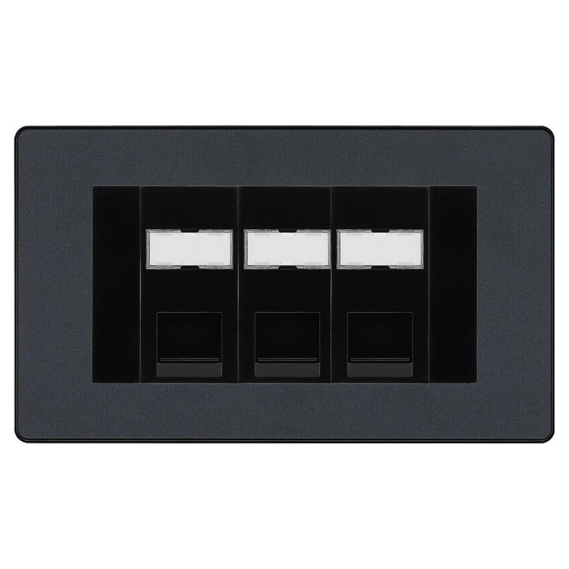 BG Evolve Matt Grey 3 Gang RJ45 Cat5e Data Socket Black Inserts
