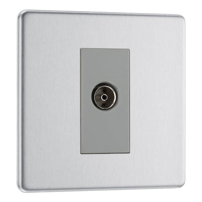 BG Screwless Brushed Steel Single Isolated Co-Axial TV Socket FBS62 with 25mm Steel Back Box