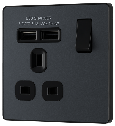 BG Evolve PCDMG21U2B Matt Grey 1 Gang 13A 2x USB-A 2.1A Socket-Black Insert