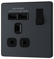 BG Evolve PCDMG21U2B Matt Grey 1 Gang 13A 2x USB-A 2.1A Socket-Black Insert by British General (BG-PCDMG21U2B-Shopify-SA_1)