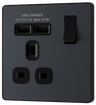 BG Evolve PCDMG21U2B Matt Grey 1 Gang 13A 2x USB-A 2.1A Socket-Black Insert by British General (BG-PCDMG21U2B-Shopify-SA_1)