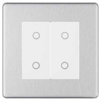 BG Nexus Screwless Brushed Steel Double Secondary Touch Dimmer Switch - White Insert by British General (BG-EMTDSW+FBSEMS2)