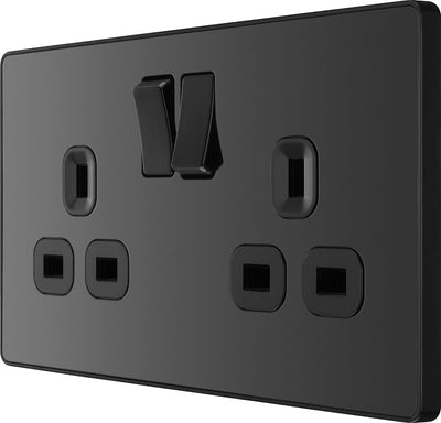 BG Evolve PCDBC22B Black Chrome 2 Gang 13A Switched Socket Outlet - Black Insert