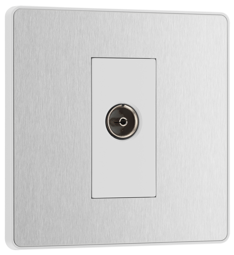 BG PCDBS60W Brushed Steel Evolve Co-Axial Socket Outlet - White Insert
