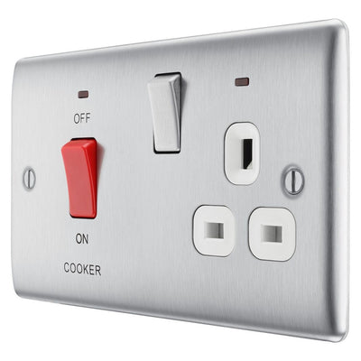 BG Nexus Brushed Steel 45A Switched Socket and Cooker Control Unit NBS70W with 35mm Steel Back Box