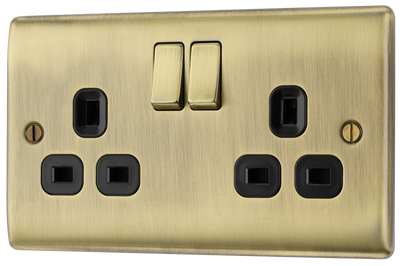 BG NAB22B Nexus Metal Antique Brass 2 Gang 13A Switched Socket