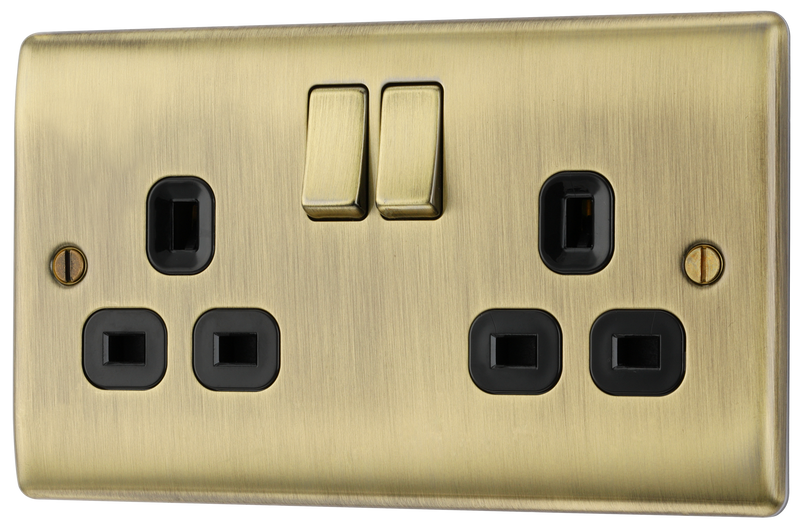 BG NAB22B Nexus Metal Antique Brass 2 Gang 13A Switched Socket