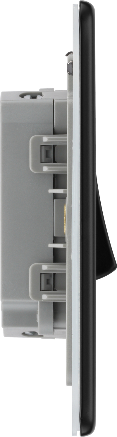 BG Nexus Flatplate Screwless Matt Black Double Light Switch FFB42 20 Amp