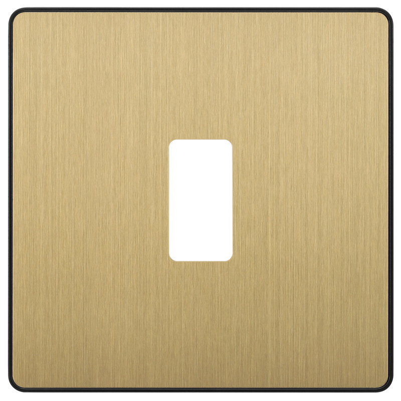 BG RPCDSB1B Evolve Grid Satin Brass 1 Module Square Front Plate - Black Trim