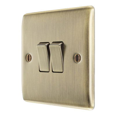 BG Nexus Antique Brass 20A 16AX 2 Way Double Light Switch NAB42 with 35mm Steel Back Box