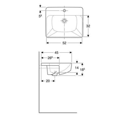 Geberit Variform 550mm Square Semi-Recessed Basin 1 Taphole - 500.681.01.1 by Geberit (Geberit-500.681.01.1)