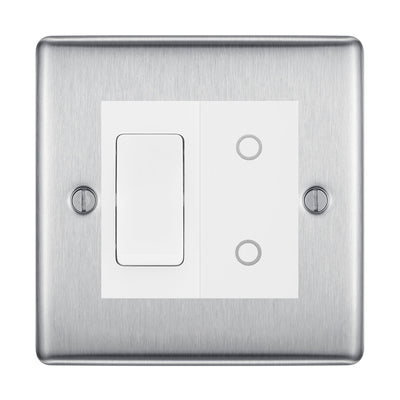BG Brushed Steel 2 Gang Custom Switch 1x 2 Way Switch 1x Master Touch Dimmer White Inserts