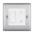 BG Brushed Steel 2 Gang Custom Switch 1x 2 Way Switch 1x Master Touch Dimmer White Inserts