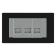BG Screwless Matt Black 3 Gang Master Telephone Socket, Screw Terminal - Grey Insert by British General (BG-FFBBTMS3G)
