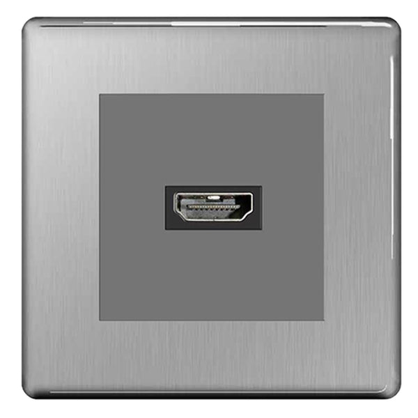 BG Nexus Screwless Brushed Steel HDMI Socket Grey insert