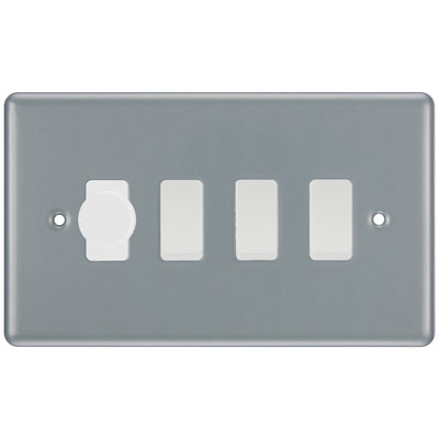 BG Metal Clad 4 Gang Switch 1x LED Dimmer 3x Intermediate Custom Grid Switch