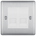 BG Nexus Brushed Steel Double Master Telephone Socket, Screw Terminal - White Insert