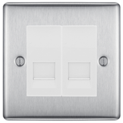 BG Nexus Brushed Steel Double Master Telephone Socket, Screw Terminal - White Insert by British General (BG-NBSBTMS2W)