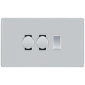 BG Screwless Polished Chrome 3 Gang Switch 2x Trailing Edge LED Dimmer 1x Intermediate Custom Grid Switch