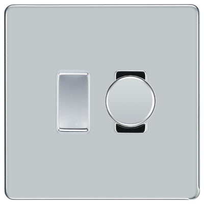 BG Nexus Polished Chrome Screwless 2 Gang Switch 1x Trailing Edge LED Dimmer 1x Intermediate Switch by British General (BG-SCRL-PC-2G-CUSTOM-1x-Dimmer-1x-INT)