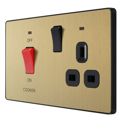 BG Evolve Satin Brass 45A Switch 13A Switched Socket Cooker Control Unit PCDSB70B with 35mm Steel Back Box