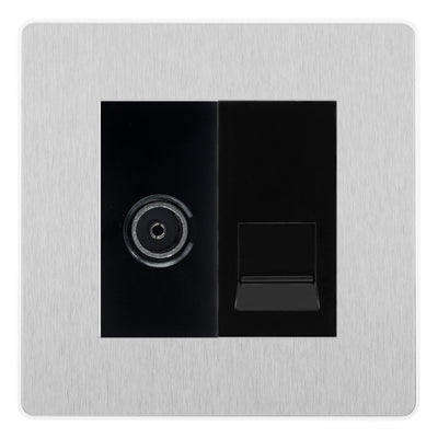 BG Evolve Brushed Steel TV Aerial & Secondary Telephone Socket - Black Insert