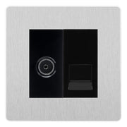 BG Evolve Brushed Steel TV Aerial & Secondary Telephone Socket - Black Insert