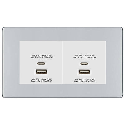 BG Screwless Polished Chrome 4G Faceplate with 45W USB A+C Charger Modules - White Insert by British General (BG-FPCEMR4+EMUSBAC45W)