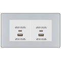 BG Screwless Polished Chrome 4G Faceplate with 45W USB A+C Charger Modules - White Insert
