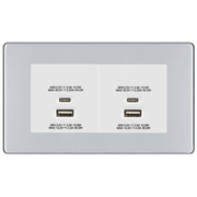 BG Screwless Polished Chrome 4G Faceplate with 45W USB A+C Charger Modules - White Insert by British General (BG-FPCEMR4+EMUSBAC45W)