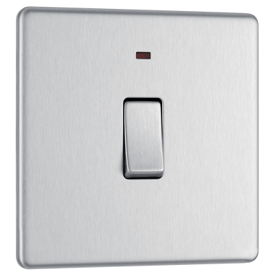 BG Electrical FBS31 Nexus Screwless Flat-Plate Single Switch Brushed Steel Neon 2 Way 20A