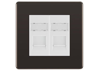 BG Screwless Black Nickel 2 Gang RJ45 Data Socket FBNRJ452W White Inserts by British General (BG-FBNRJ452W)