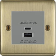 BG Nexus Antique Brass 45W USB Wall Socket Euro Module USB-A & C - Grey Insert by British General (BG-NABEMS2+EMUSBAC45G)