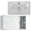 BG Evolve Brushed Steel Double USB Socket with WiFi Extender PCDBS22UWRW with 35mm Steel Back Box