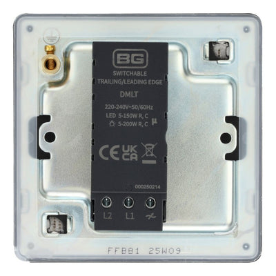 BG Screwless Matt Black 200W 2 Way Single Trailing Edge Dimmer Switch FFB81 with 25mm Steel Back Box