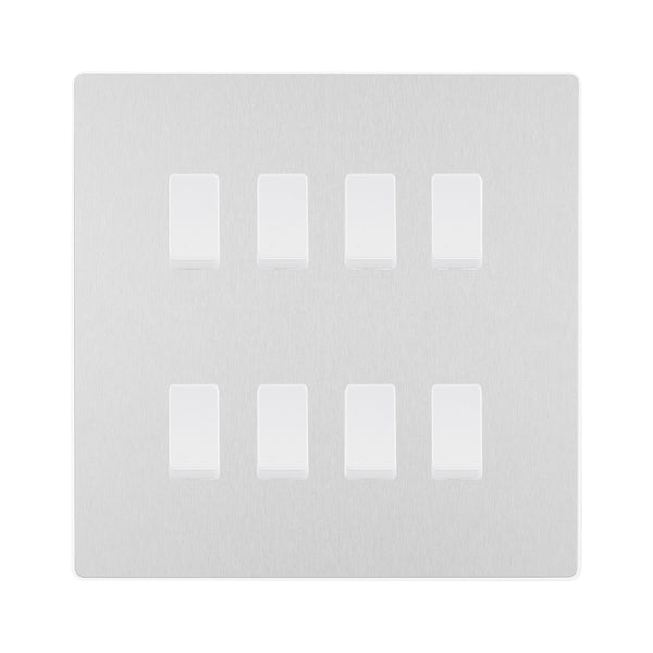 BG Evolve Brushed Steel 8 Gang Custom Grid Light Switch