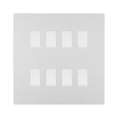 BG Evolve Brushed Steel 8 Gang Custom Grid Light Switch by British General (BG-Evolve-BS-8G-CUSTOM-LIGHT-SWITCH)