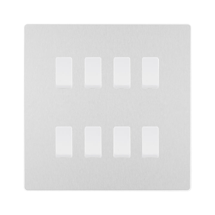BG Evolve Brushed Steel 8 Gang Custom Grid Light Switch