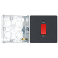 BG Evolve Matt Grey 1 Gang Single Plate 45A 2 Pole Neon Cooker Switch PCDMG74B with 25mm Steel Back Box